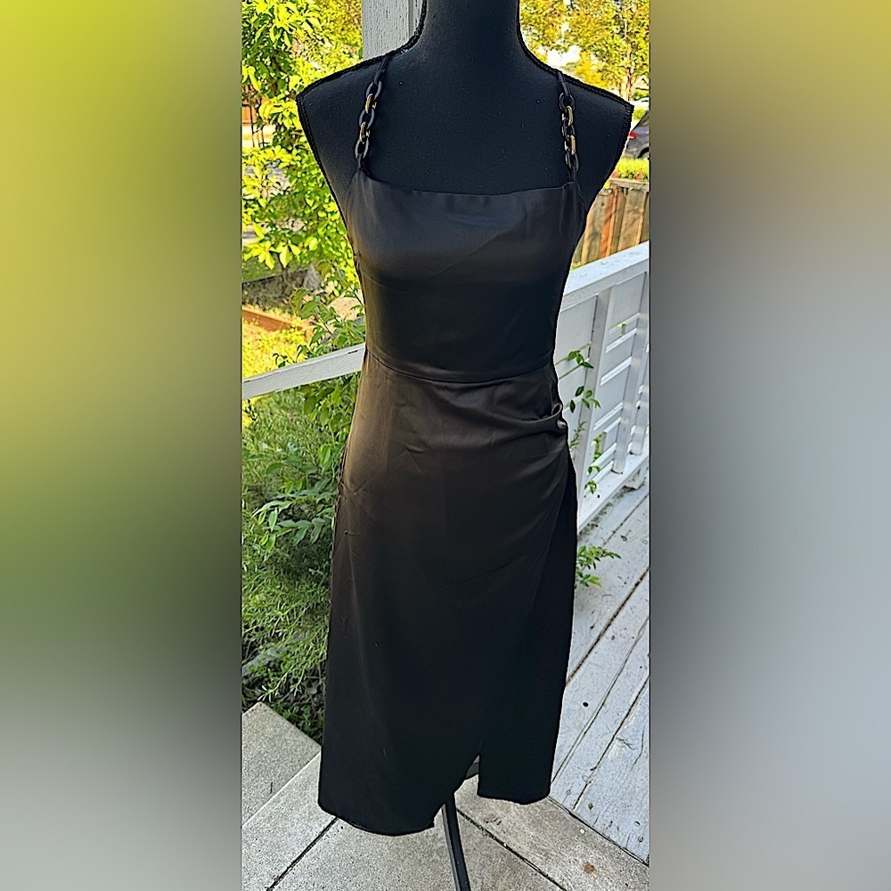 Zara Black Satin Maxi Dress with Side Slit - Picture 3 of 9